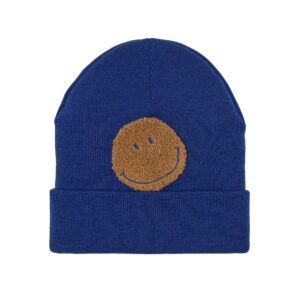 Image Beanie Mütze Kinder - Merino Wolle, Little Gang, Smile Blau 1-3Jahre