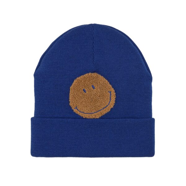 Image Beanie Mütze Kinder - Merino Wolle, Little Gang, Smile Blau 1-3Jahre