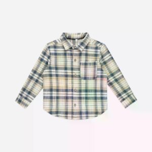 Image Collared Long Sleeve Indigo Plaid