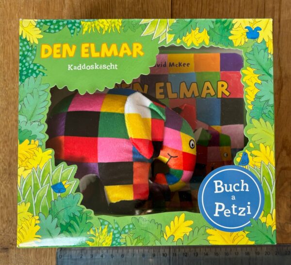 Image Den Elmar – eng Kaddoskëscht mat Buch a Petzi